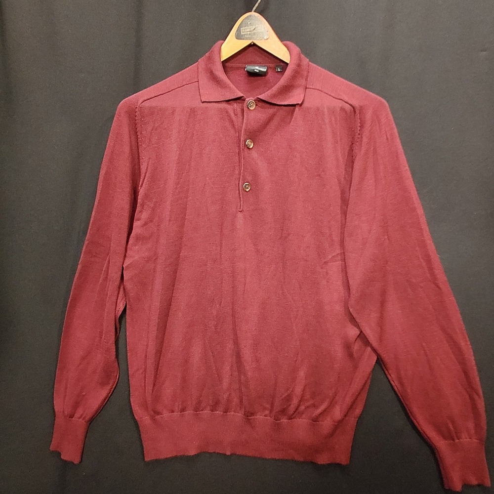 Hickey Freeman Sport Silk Cotton Long Sleeve Polo Sweater Burgundy Mens L